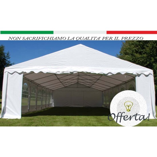 GAZEBO TENDONE 12x6 M PVC TUBOLARI ZINCATI D38 IMPERMEABILE - BIANCO  -CON ARCHITRAVE