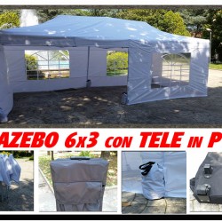 GAZEBO 3x6 M Estensibile Tela OXFORD PVC IMPERMEABILE - FIERE FESTE SAGRE MANIFESTAZIONI