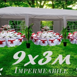 GAZEBO TENDA 9x3 M BIANCO IMPERMEABILE PER FIERE FESTE SAGRE COPERTURA