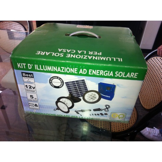 SET ILLUMINAZIONE AUTONOMO *TUTTO INCLUSO* PANNELLO SOLARE  4 FARETTI A LED