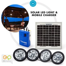 SET ILLUMINAZIONE AUTONOMO *TUTTO INCLUSO* PANNELLO SOLARE  4 FARETTI A LED